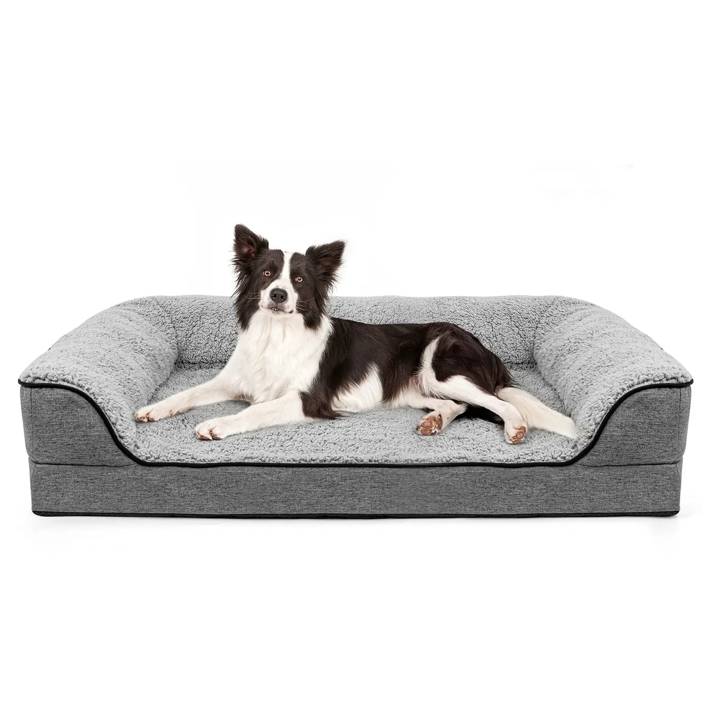 Luxurious Orthopedic Bolster Dog Bed for Large Breeds - Removable & Washable Cover with Non-Skid Foam Base
