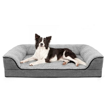 Luxurious Orthopedic Bolster Dog Bed for Large Breeds - Removable & Washable Cover with Non-Skid Foam Base
