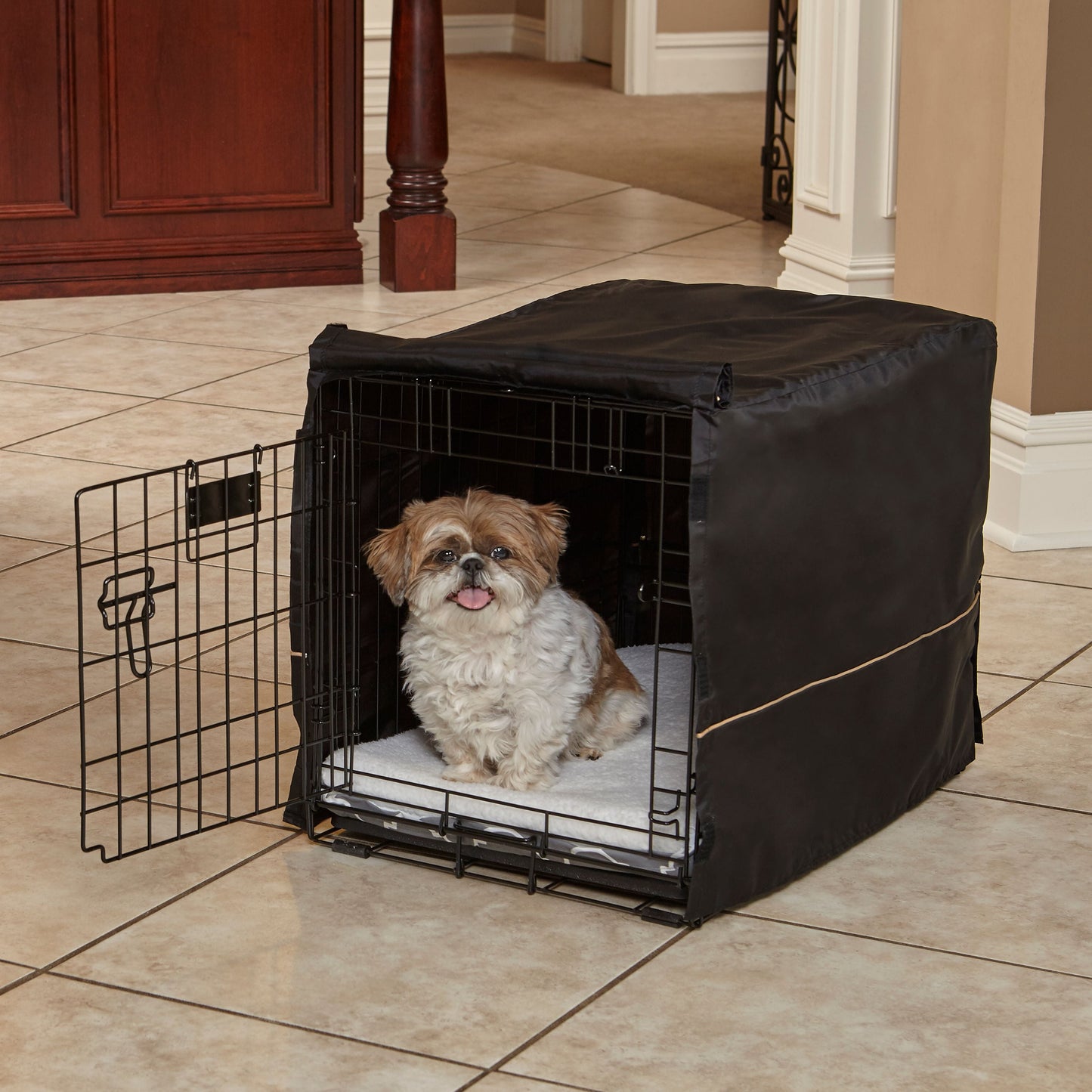 Transform Your Dog's Crate into a Cozy Sanctuary with the Midwest Homes for Pets Gray Geometric Crate Cover (36" Design)
