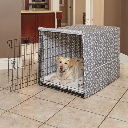 Transform Your Dog's Crate into a Cozy Sanctuary with the Midwest Homes for Pets Gray Geometric Crate Cover (36" Design)