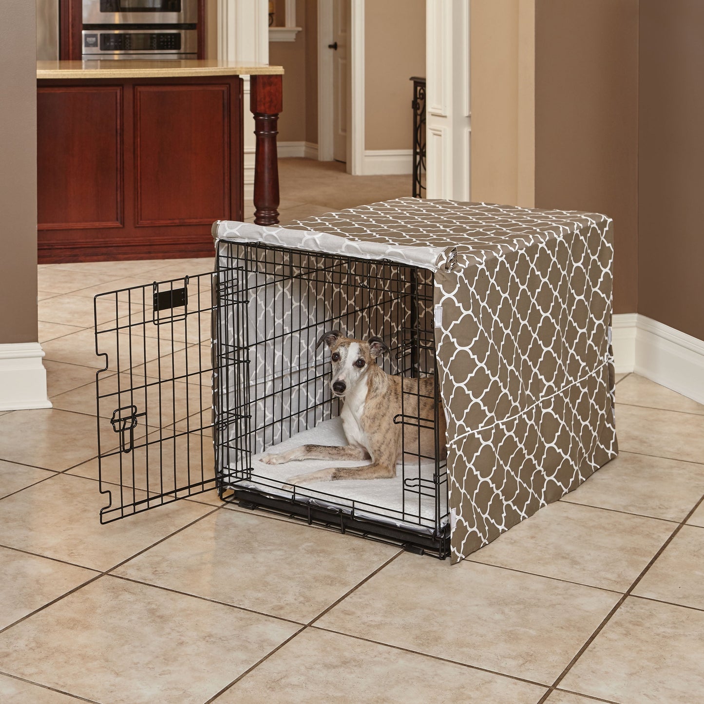 Transform Your Dog's Crate into a Cozy Sanctuary with the Midwest Homes for Pets Gray Geometric Crate Cover (36" Design)