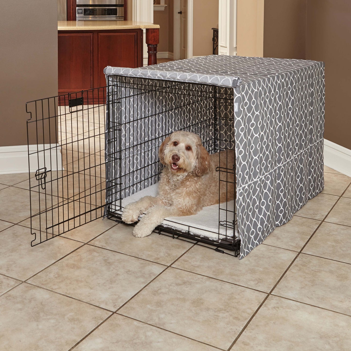 Transform Your Dog's Crate into a Cozy Sanctuary with the Midwest Homes for Pets Gray Geometric Crate Cover (36" Design)