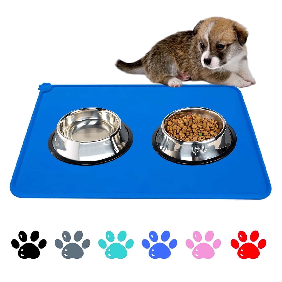 Revolutionary Silicone Waterproof Pet Food Mat - Mess-Free Feeding for Cats and Dogs in Stylish Blue