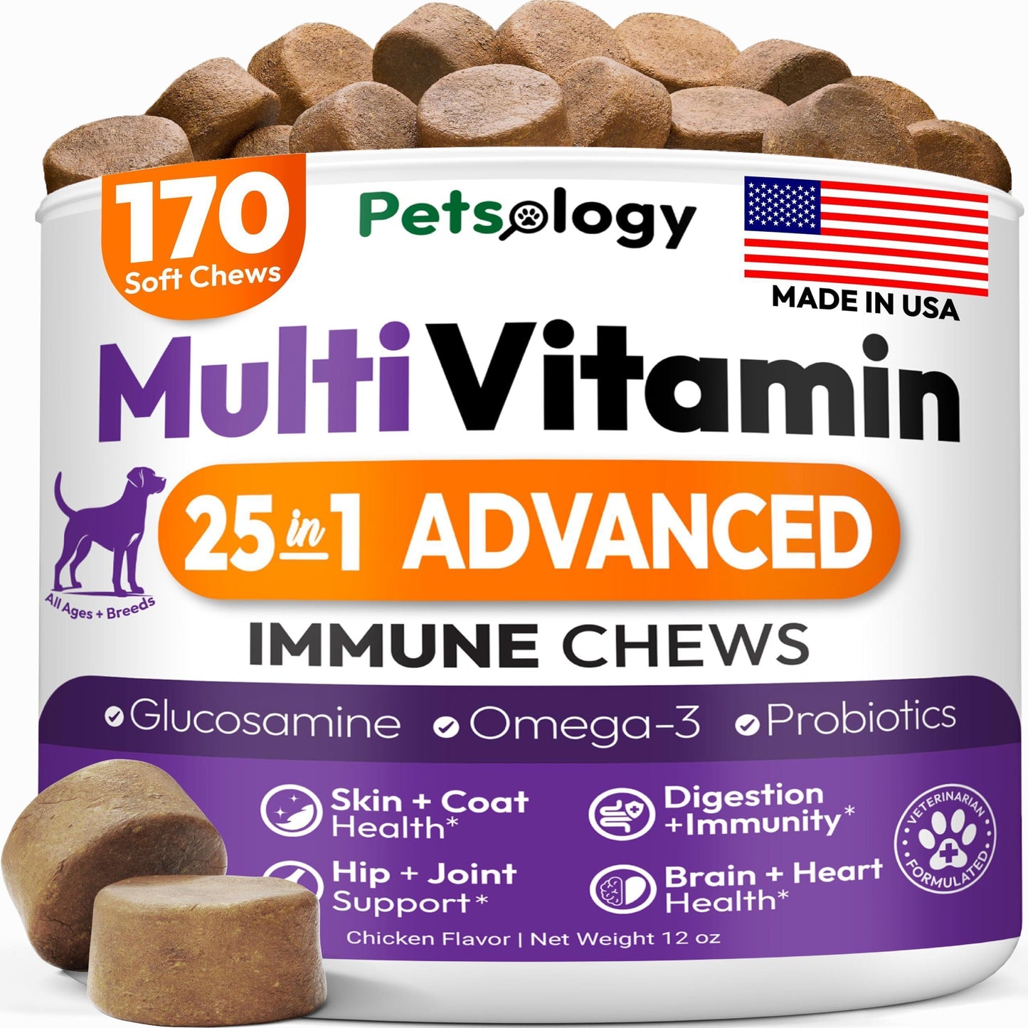 Ultimate Dog Multivitamin Chews with Glucosamine - 170 Delicious Chews for Joint Health and Overall Wellness