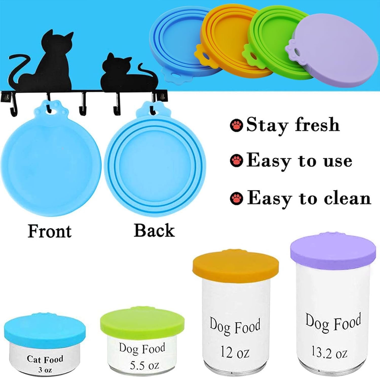 Versatile 4-Pack Silicone Food Can Covers - BPA Free Lids for Dogs & Cats, Fits All Standard Canned Pet Food Sizes, Keep Food Fresh and Delicious!