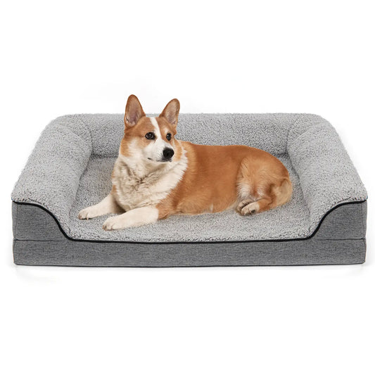 Luxurious Orthopedic Bolster Dog Bed for Large Breeds - Removable & Washable Cover with Non-Skid Foam Base