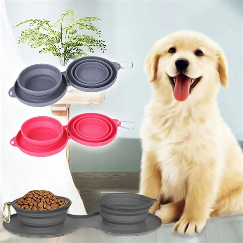 Convenient Rubber Foldable Double Bowl for Dogs and Cats - Perfect for Feeding and Travel!