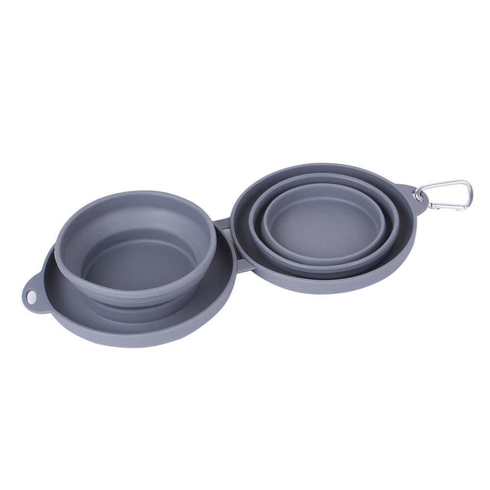 Convenient Rubber Foldable Double Bowl for Dogs and Cats - Perfect for Feeding and Travel!