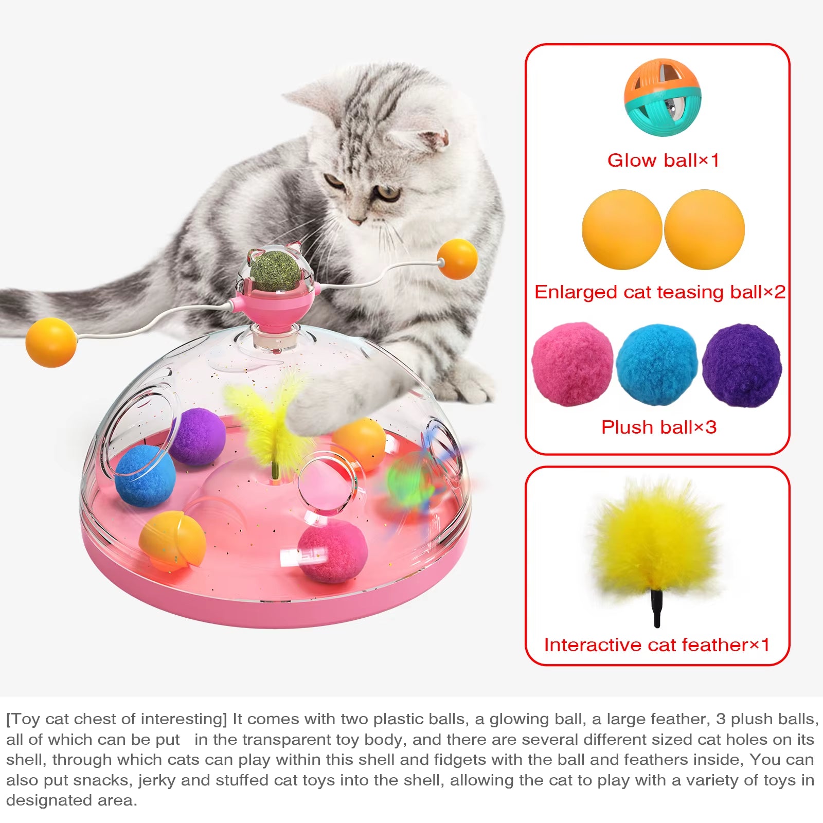 Engaging Cat Puzzle Toy Set - Interactive Indoor Games with Spinning Track Balls & Feather Teaser for Kittens