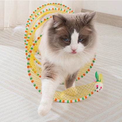 Exciting 65*30Cm Foldable Cat Tunnel Toy with Plush & Feather Playthings - Perfect for Indoor Adventure and Decompression!