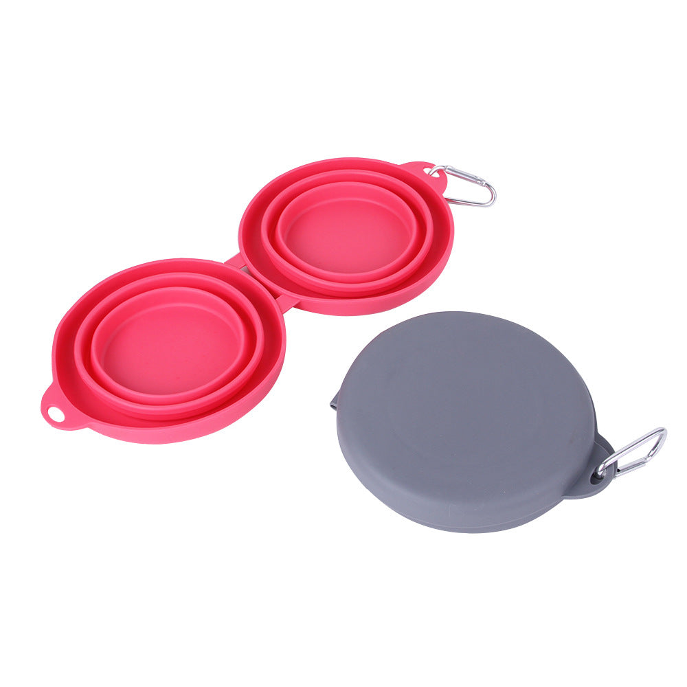 Convenient Rubber Foldable Double Bowl for Dogs and Cats - Perfect for Feeding and Travel!