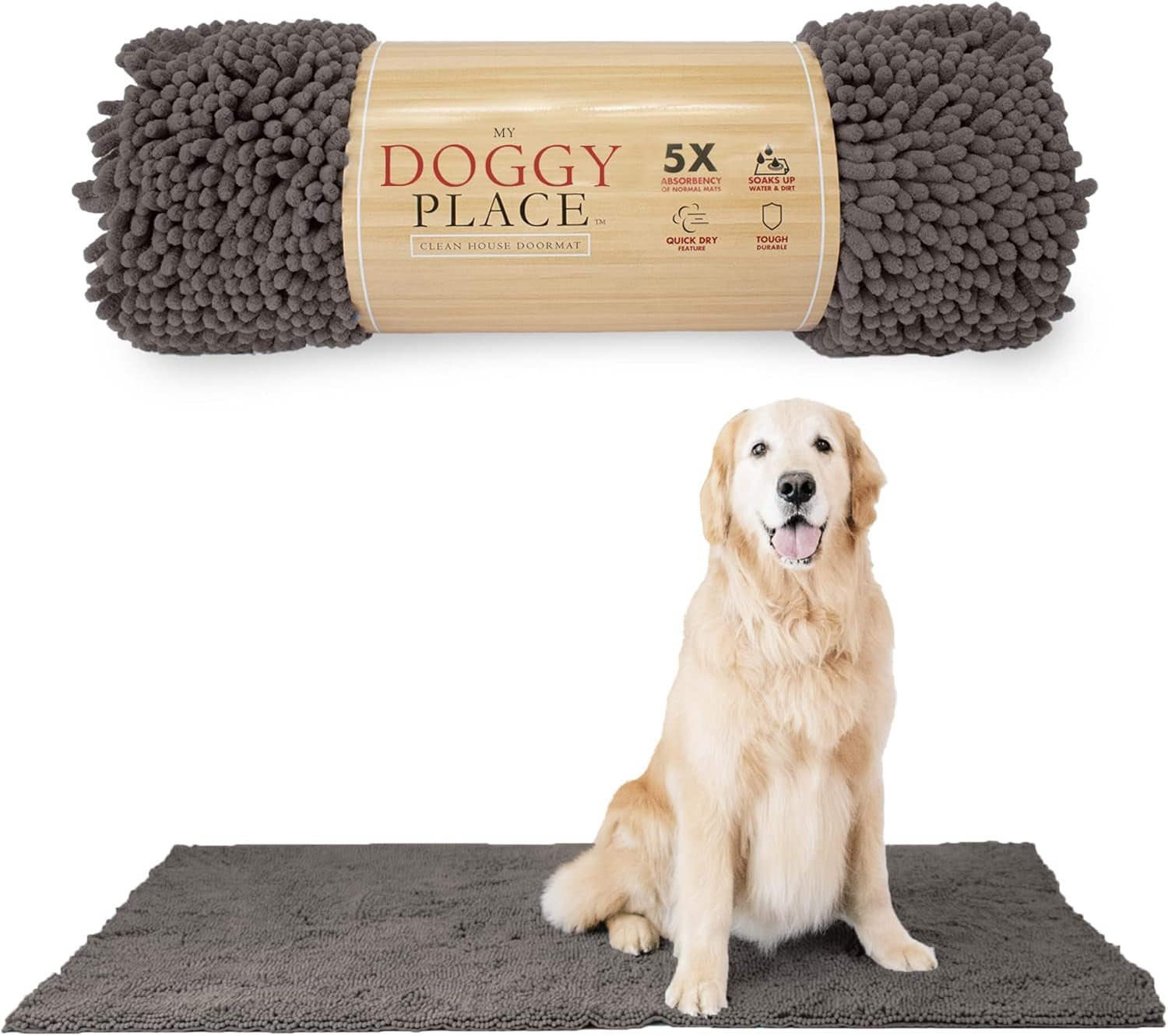 Dog Mud Mat - 36" x 26" Oatmeal | Ultra-Absorbent Microfiber Rug for Snow, Mud & Salt | Durable, Quick-Dry, and Non-Slip - Perfect for All Breeds