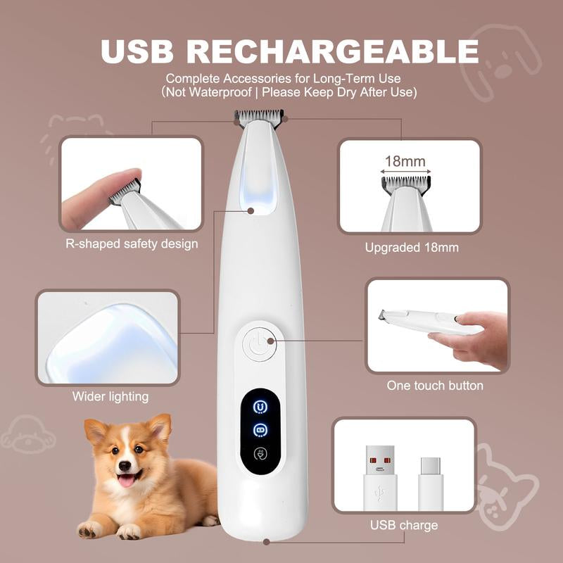 Ultimate Professional Pet Grooming Trimmer - Low Noise, USB Rechargeable with LED Light for Safe Paw, Ear, and Face Trimming
