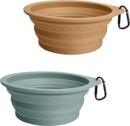 Travel-Friendly 2-Pack Silicone Collapsible Dog Bowls - BPA Free, Dishwasher Safe, Perfect for Food and Water on the Go (Army Green & Blue)