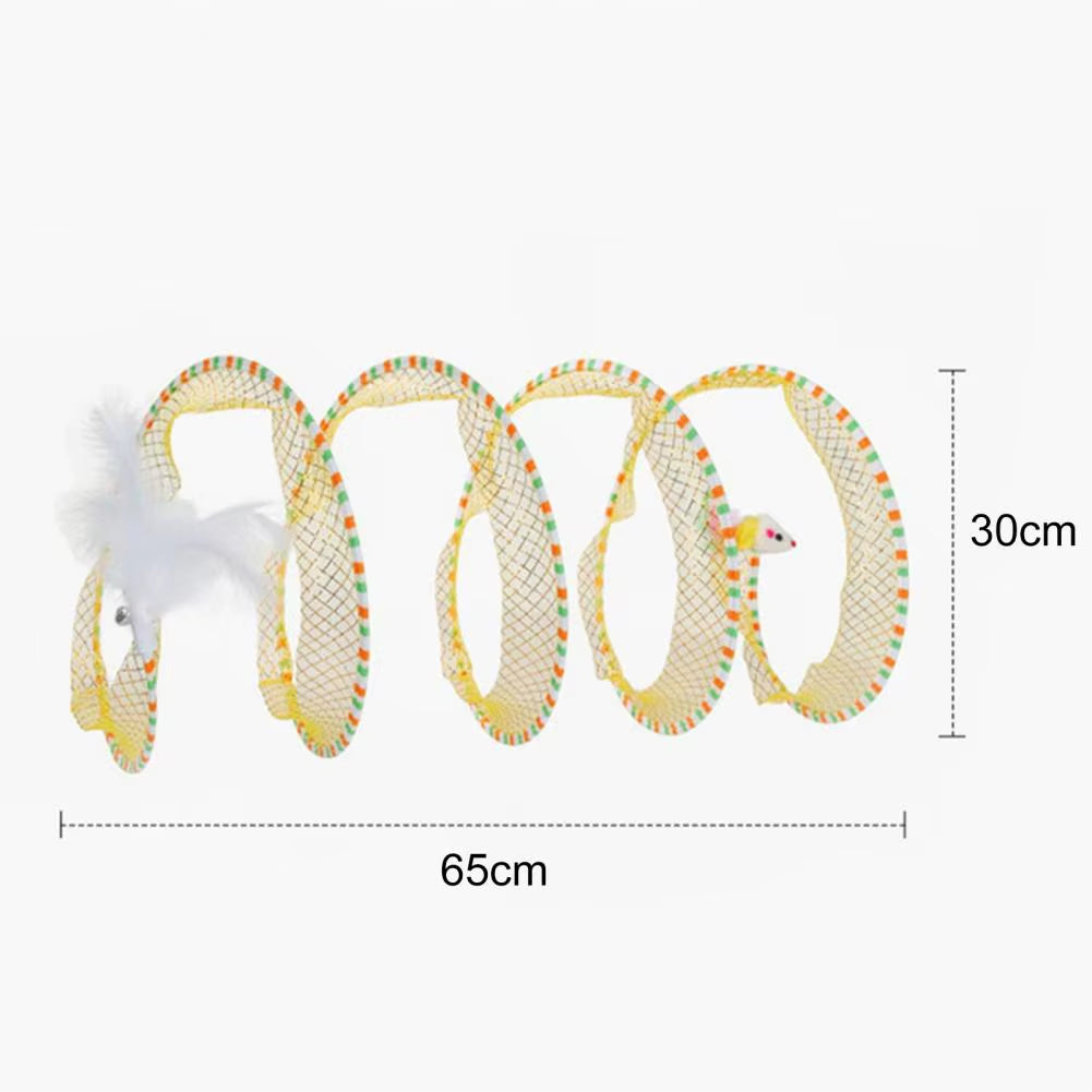 Exciting 65*30Cm Foldable Cat Tunnel Toy with Plush & Feather Playthings - Perfect for Indoor Adventure and Decompression!