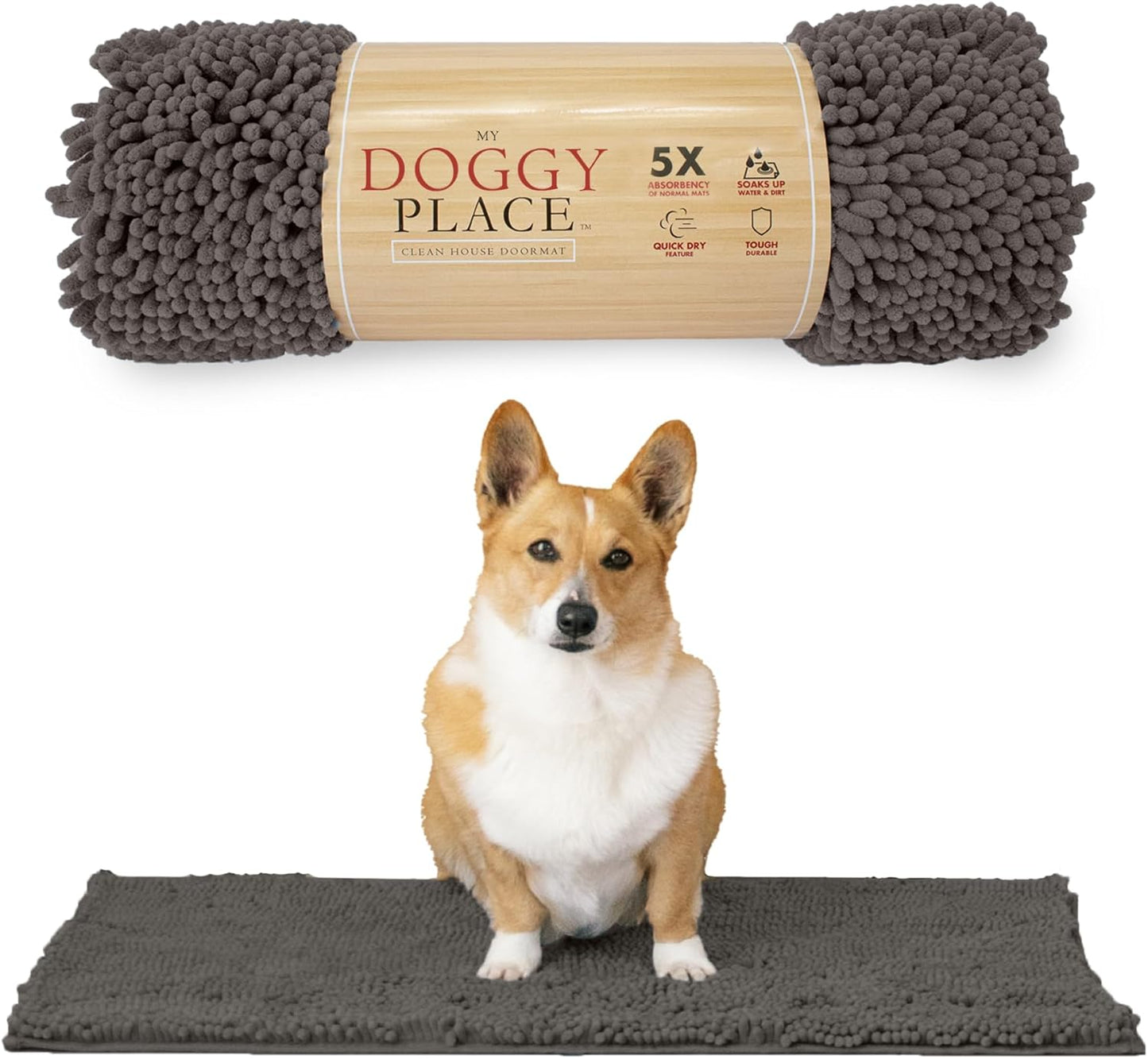 Dog Mud Mat - 36" x 26" Oatmeal | Ultra-Absorbent Microfiber Rug for Snow, Mud & Salt | Durable, Quick-Dry, and Non-Slip - Perfect for All Breeds
