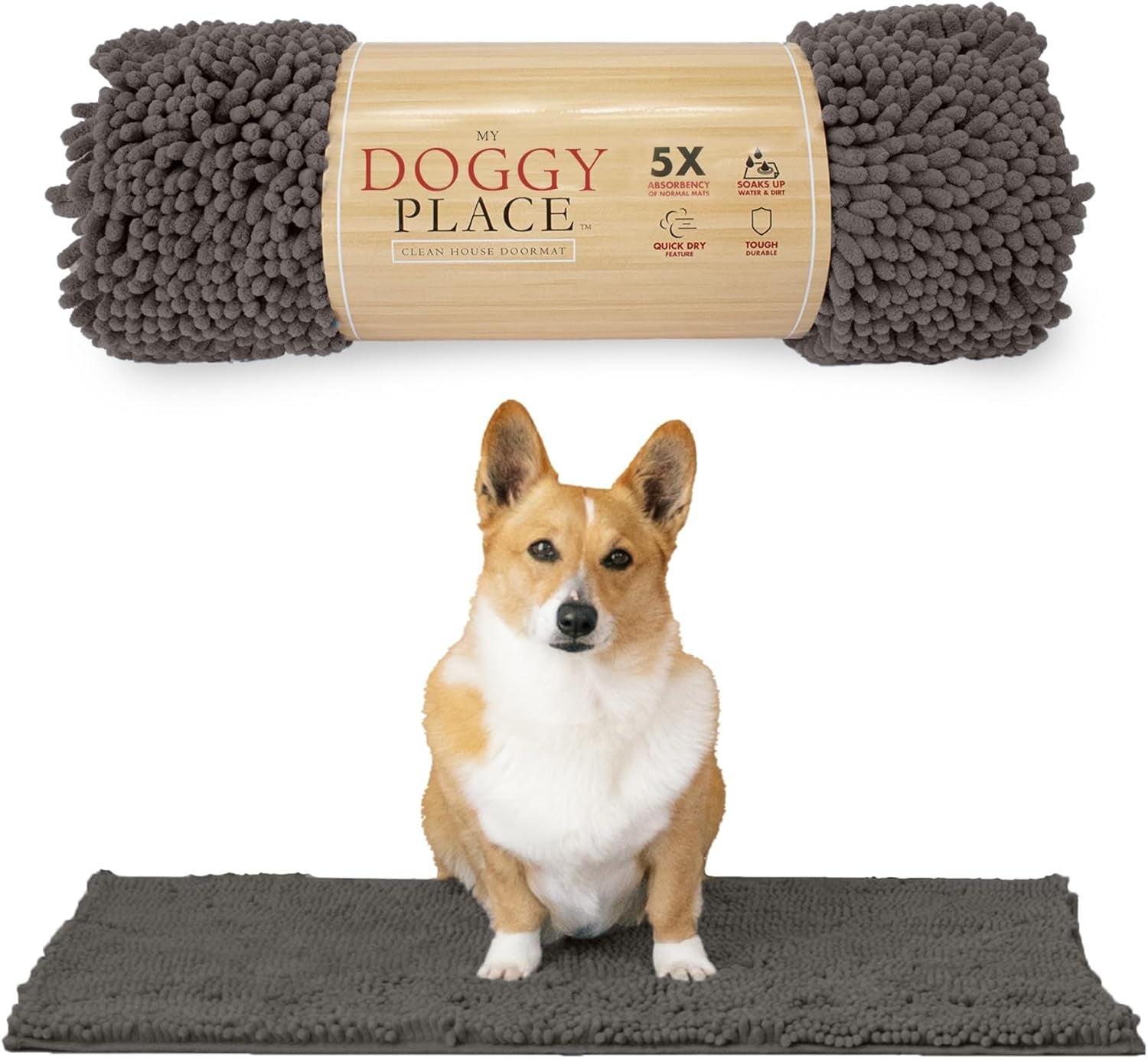 Dog Mud Mat - 36" x 26" Oatmeal | Ultra-Absorbent Microfiber Rug for Snow, Mud & Salt | Durable, Quick-Dry, and Non-Slip - Perfect for All Breeds